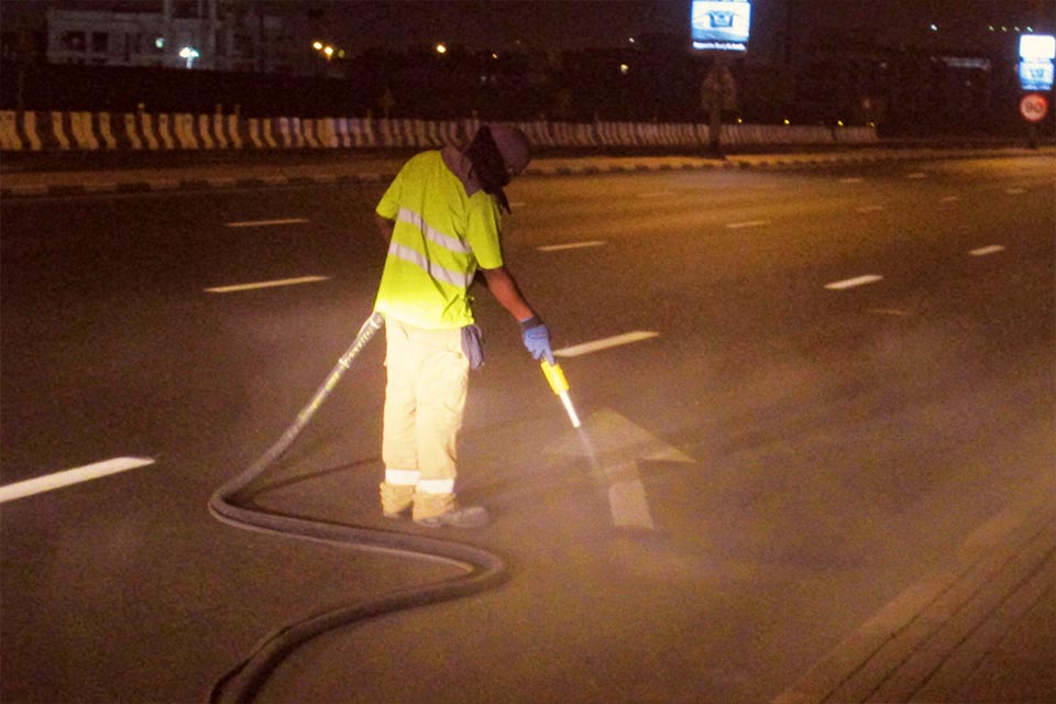 Sandblasting Work at Night, Dubai