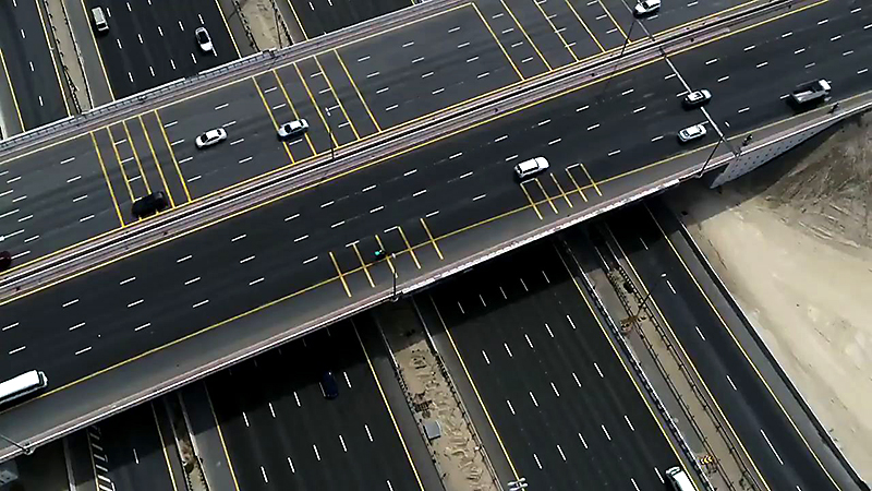 Aerial View Road Marking Dubai Hills Mall Project Showing Dotted White Lines
