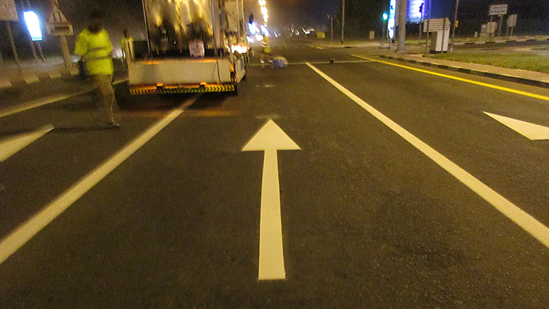 White Arrows and Yellow Side Lines Pavement Marking, Sheikh Zayed Road, Dubai