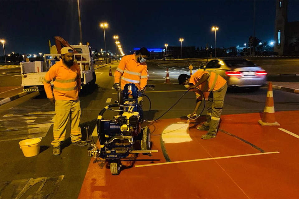 Byblos Roads Marking Team Applying Cold Paint