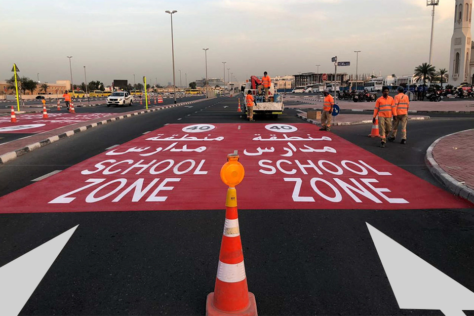 School Zone MMA 2K Cold Paint Marking with 40 Speed Limit